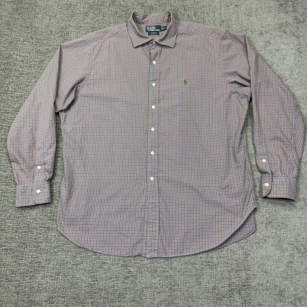 Polo Ralph Lauren Shirt Mens XXL Red Blue Plaid Long Sleeve Stanton‎ Classic Fit